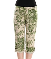 Sportelle Green-White Cotton Lycra Capris