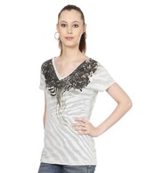 Spanky Grey-White Poly Cotton T-Shirt