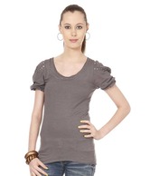 Spanky Grey-Brown Striped Cotton T-Shirt