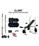 Protoner Weight Lifting Package 100 Kg + Imported Kamachi Multipurpose Weight Bench ( 3 Level Incline, Dumbbell Fly & Leg Raise )