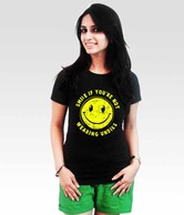 Incynk Black Smiley Printed  T-Shirt