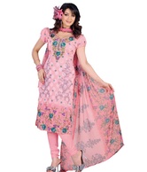 Fabdeal Vivacious Pink Embroidered Unstitched Suit With Dupatta