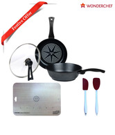 Sanjeev Kapoor Diamond Coated Pan by Wonderchef with free Recipe Booklet + 2 anti-bacterial Chopping mats plus silicone spatuala and silicone Spoon worth Rs.750 
