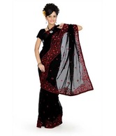 Designersareez Bewitching Black Embroidered Saree