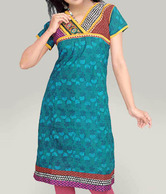 Aaneri Sea Green Block Printed Kurti
