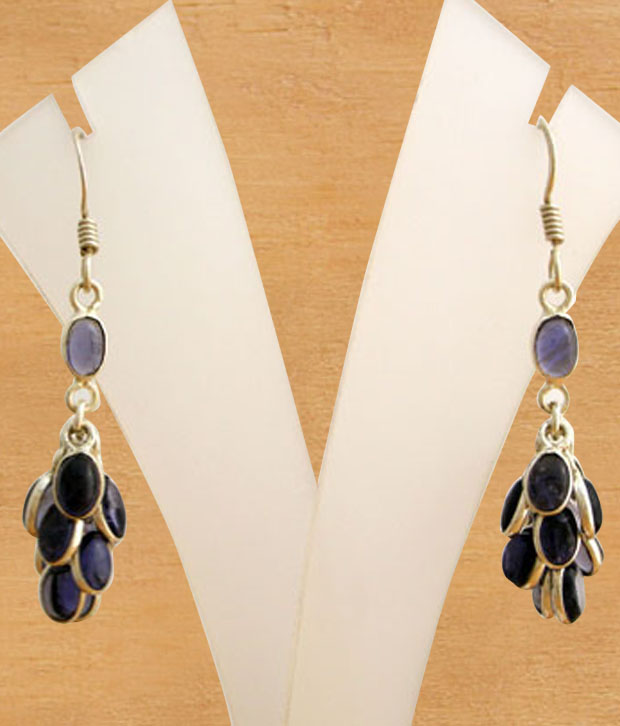 Designer Silver Iolite Adorned Sterling Silver Earrings