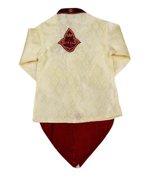 Raja Sahab Golden & Maroon Dhoti Kurta For Kids