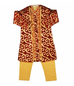 Raja Sahab Red & Golden Traditional Set For Kids