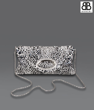 Designer Silver SPARKLY ANIMAL PRINT CLUTCH - BG0953 SLV - B2