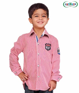 Catmoss Pink & White Striped Shirt For Kids