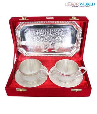 Dekor World Silver Plated Tea Set With Tray