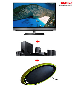 Toshiba 32 inch 32PB200 LED Television with Sony 5.1 DZ-145 Home Theater System and D-Voom Bluetooth Speakers and Monster 2 Meters HDMI Cable