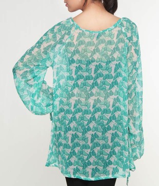 Frolic Alluring Aqua Green-White Chiffon Top