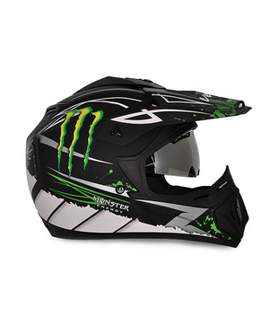 Vega Helmet - Off Road Graphic  Monster - Dull Black Base with  Green Graphics