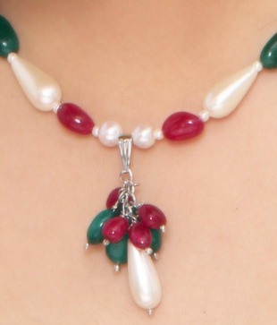 Isabella  Ruby Red & Emerald Green Agate Beads Necklace