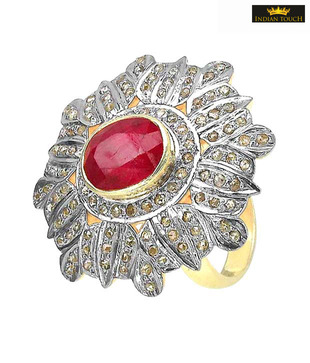Indian Touch Modish Genuine Ruby & Diamond Silver Ring with Free Rakhi