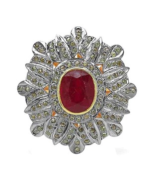 Indian Touch Modish Genuine Ruby & Diamond Silver Ring with Free Rakhi