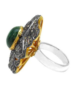 Indian Touch Lavish Genuine Emerald & Diamond Silver Ring with Free Rakhi