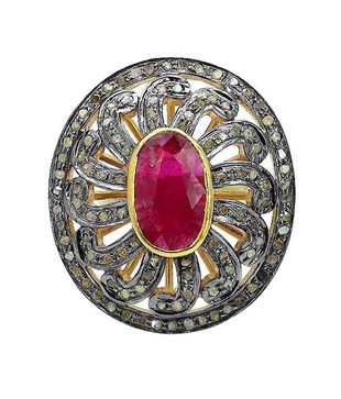 Indian Touch Exquisite Genuine Ruby & Diamond Silver Ring with Free Rakhi