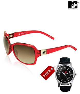 MTV Hot Red Sunglasses With Free MTV Black Watch Worth Rs 2999