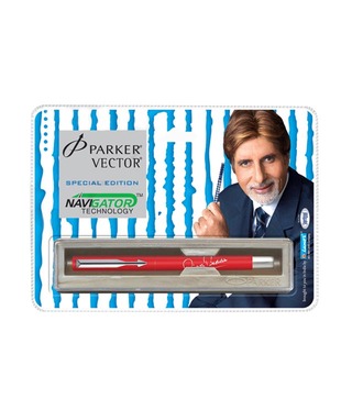 Parker Vector Spl Edition Red Roller Ball Pen Bl Line Print