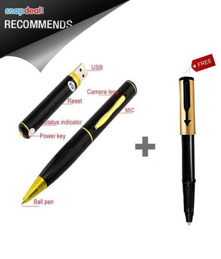 Black Gold Pen with High Quality Video Camera + Built-in 4GB USB Pen Drive + Free Parker Ball Pen