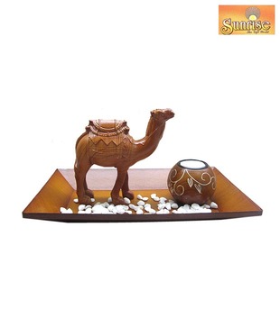 Sunrise Round Candle Holder With Camel Showpiece