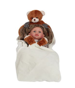 Keona Kidz Cream Baby Blanket With Teddy Motif
