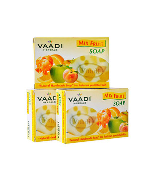 Vaadi Herbals Value Pack of  3 Mix Fruit Soap with Multivitamin & Green Apple Extract (3 X 75 gms)_Discontinued