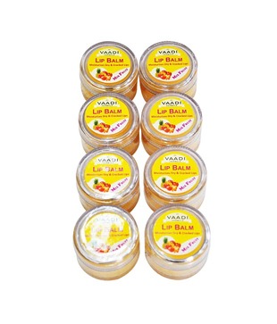 Vaadi Herbals Super Value Pack of 8 Lip Balm Mix Fruit Extracts & Kokum Butter (6 + 2 FREE)