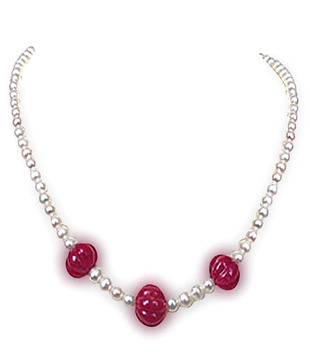 Surat Diamond Elegant Ruby Bead & Pearl Necklace
